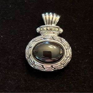Silver & Black Oval Onyx Marcasite Accents Slider Pendant Jewelry 1.5”x1.25”
